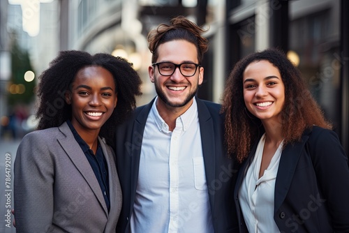 Group of start up smart casual diverse business people outside photo