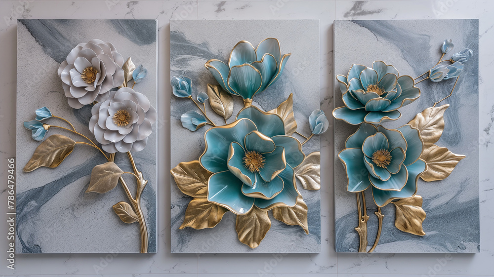 3section wall painting prepared for room decoration and compositions — free download