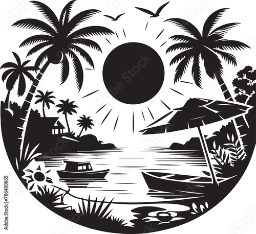 Summer day silhouette vector style with white background
