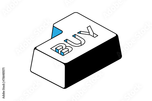 Isometric enter key with word buy on a white background, white button on the keyboard with the enter icon. Vector illustration.