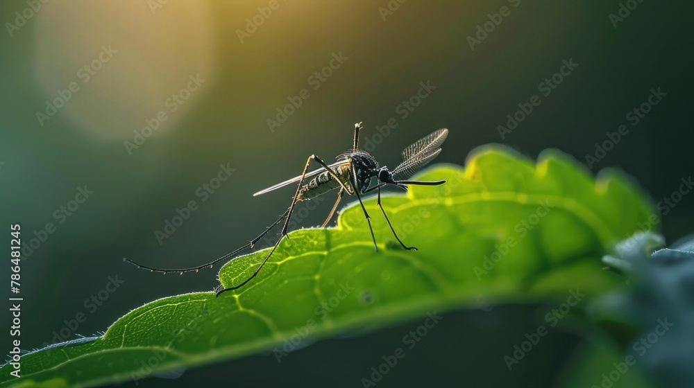 Fototapeta premium Mosquito perched on a tiny leaf
