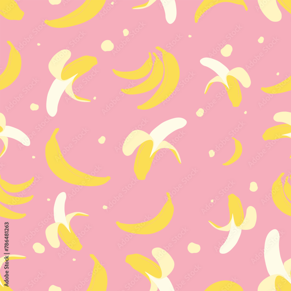 Vector apples seamless pattern. Apples and bananas on pink background. Repeatable fruit background for paper cover fabric textile gift wrapper wall art interior decorations or for any other use.