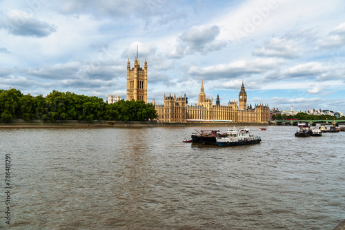 The houses of parliament and the river thames in London, England