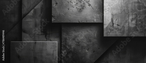 Abstract geometric dark black anthracite gray grey 3d texture concrete cement wall with squares and square cubes background banner, textured wallpaper photo