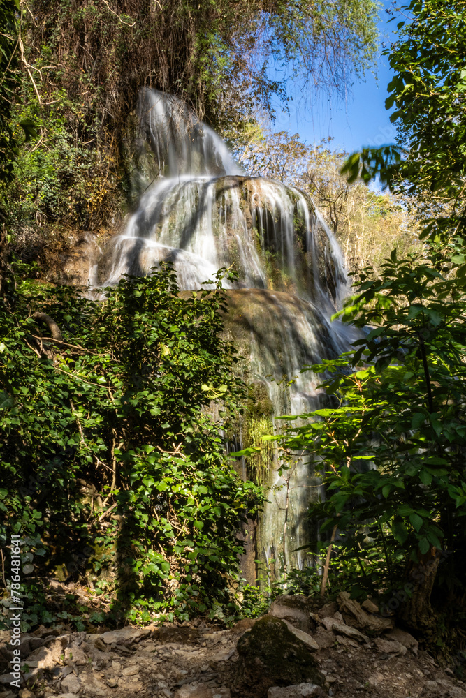 Long exposure photographs of the stone monastery waterfalls (Zaragoza-Spain)