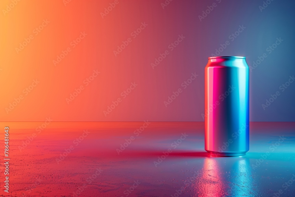 A sleek and contemporary soft drink can featuring understated neon highlights A sleek and contemporary soft drink can featuring understated neon highlights