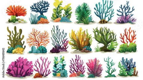 Different kind of cartoon underwater ocean plants 
