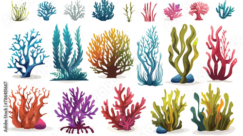 Different kind of cartoon underwater ocean plants 