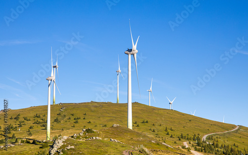 Wind power plants on a picturesque mountain range in Austria