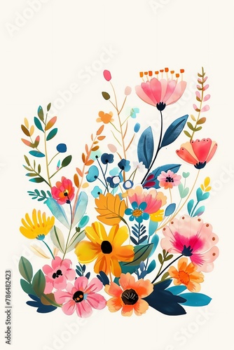 Craft a charming  minimalistic rear perspective of a Cinco de Mayo-inspired Mexican motif frame Infuse it with traditional Mexican flowers in vibrant  whimsical colors like hot pink Emulate Jon Klasse