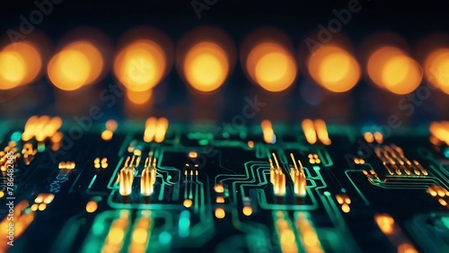 Close-up of Electronic Circuit Board with Computer Components photo