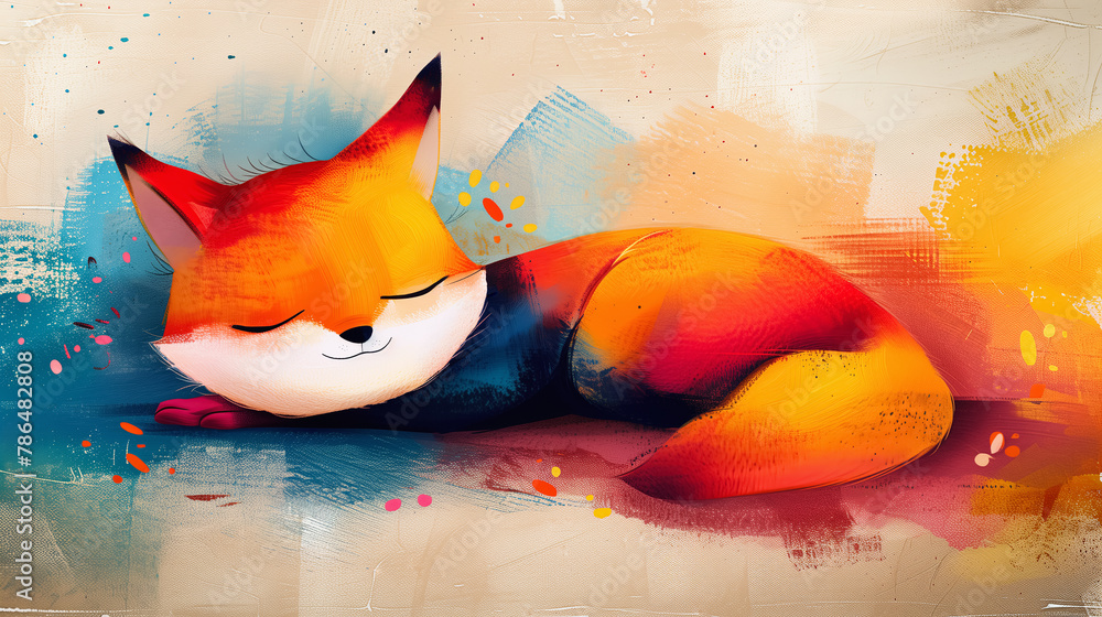 Fototapeta premium Digital art - Painting of a cute red fox