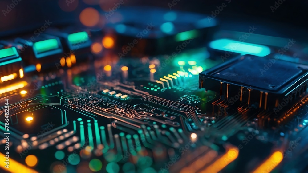 Close-up of Electronic Circuit Board with Computer Components