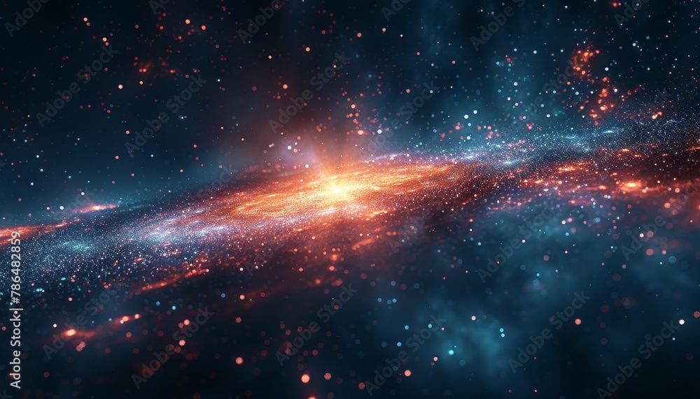 A galaxy with a bright orange star in the center by AI generated image - obrazy, fototapety, plakaty 