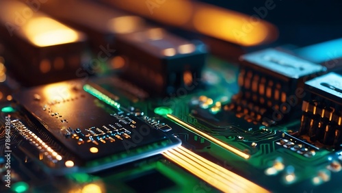 Close-up of Electronic Circuit Board with Computer Components photo