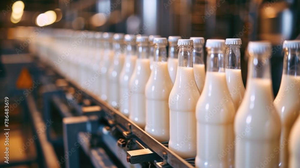 Milk production line at a milk factory.