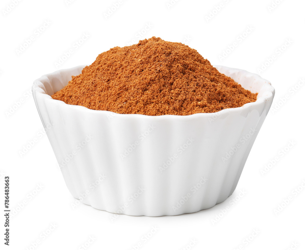 Aromatic spice. Ground red pepper in bowl isolated on white Aromatic spice. Ground red pepper in bowl isolated on white