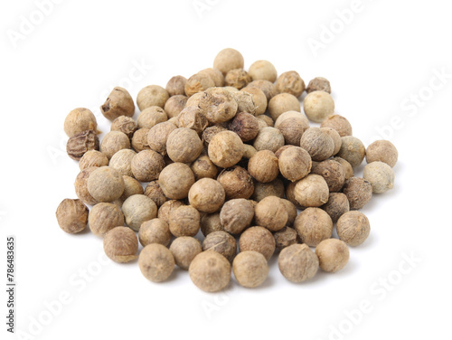 Aromatic spice. Many peppercorns isolated on white