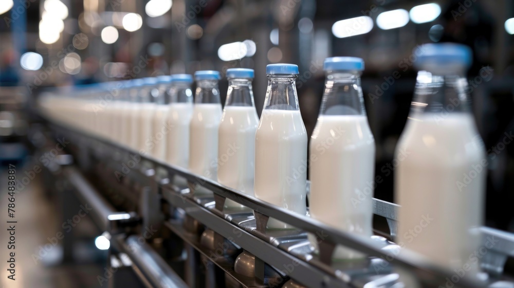 Filling milk in to bottles at the factory. equipment at the dairy plant Filling milk in to bottles at the factory. equipment at the dairy plant
