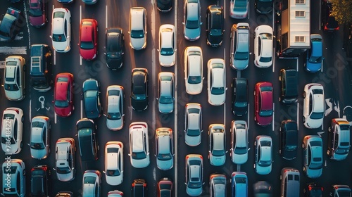 Aerial Top Down View: Autonomous Self Driving Car Moving Through City, Overtaking Other Vehicles