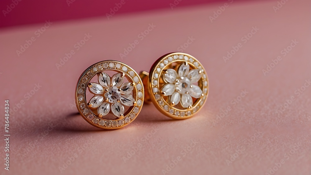 Beautiful earrings made from precious gems. on a pink background Beautiful earrings made from precious gems. on a pink background