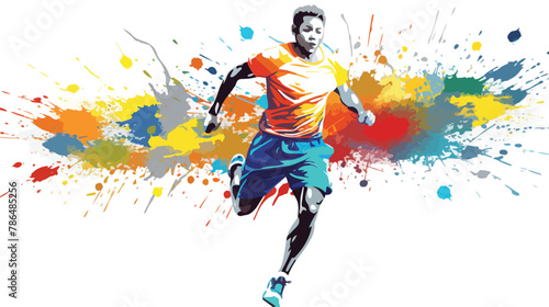 Sports man runing colorful splashes for t-shirt 