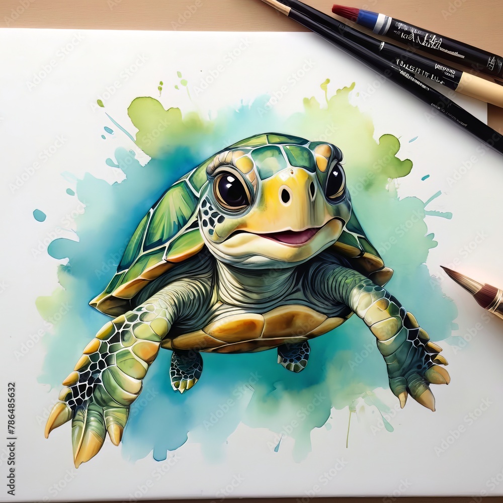 Watercolor Painting illustration cute turtle Watercolor Painting illustration cute turtle
