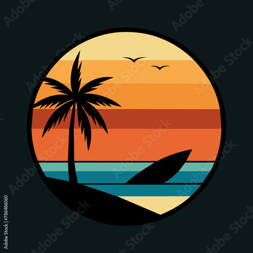 Surfing Sunset Vector Illustration - T-Shirt Design  Clipart  SVG Files