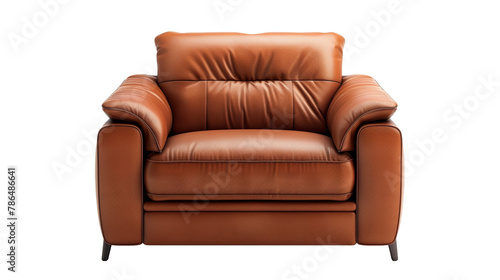 A classic leather brown armchair isolated on a transparent background