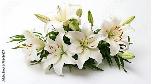 White lily flowers bouquet isolated on white background with clipping path