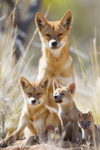 Dingo e seus filhotes na natureza - Papel de parede photo