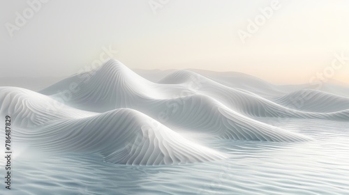  A expansive water body, marked by numerous undulating waves on its surface, lies before sprawling mountain ranges