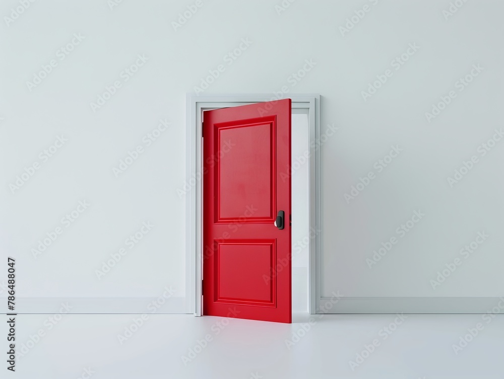 A red door in an empty room. A red door in an empty room.
