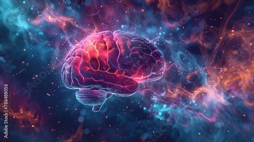 An illustration of a brain with a glowing effect.