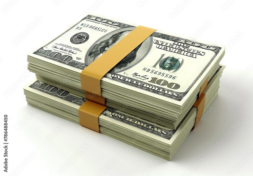 A stack of money with an orange ribbon. A stack of money with an orange ribbon.