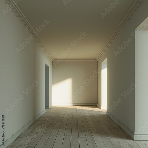 An empty room with a wooden floor and white walls. There is a single window on the right side of the room.