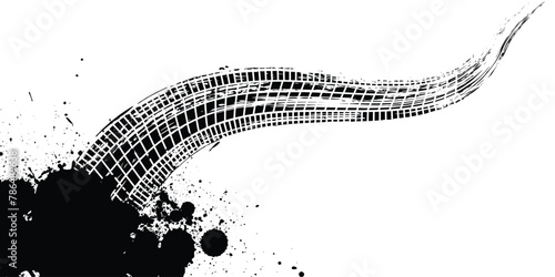 Auto tire tread grunge element. Car and motorcycle tire pattern, wheel tyre tread track. Black tyre print. Vector illustration isolated on white background. photo