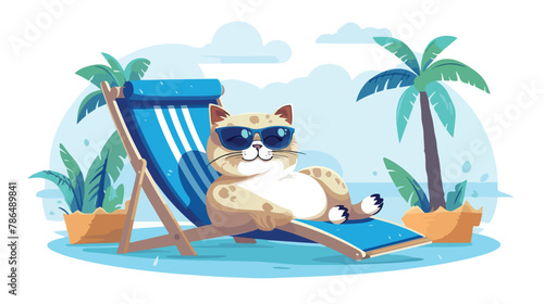 The cat isolated on vacation at sea resting and enjoying life