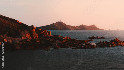 Cuadro en lienzo Les îles sanguinaires en Corse au coucher de soleil.