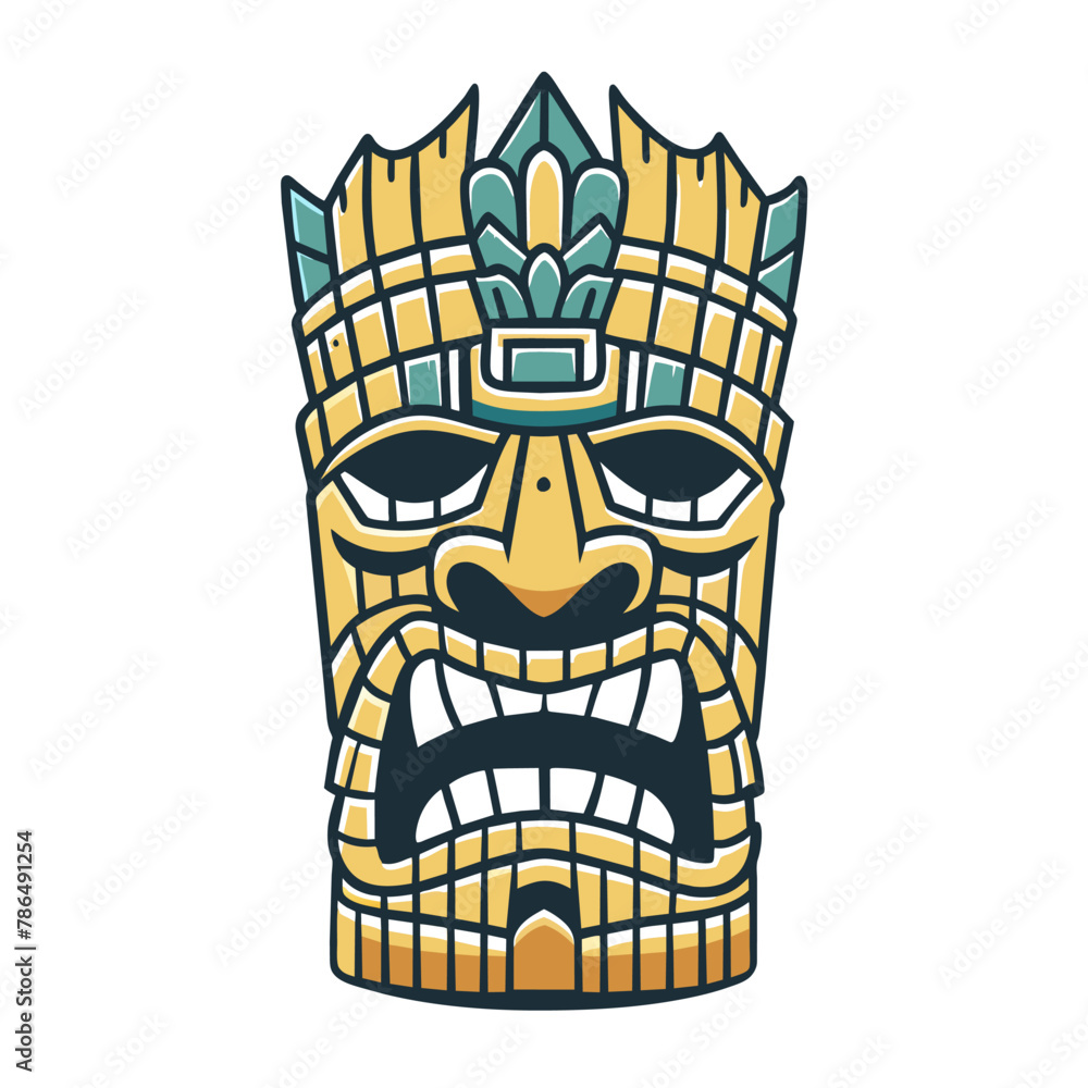 Vector illustration of a detailed hawaiian tiki mask with tribal patterns