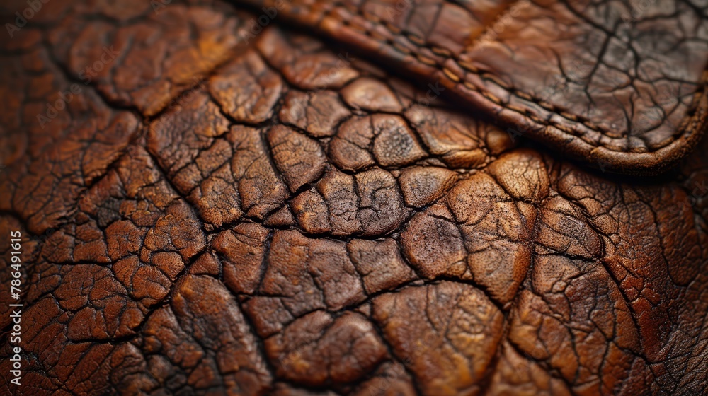 A tight shot of a brown leather surface, illuminated from above by soft light A tight shot of a brown leather surface, illuminated from above by soft light