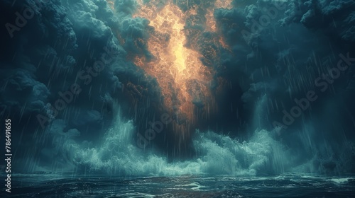  a tempest in the heart of the ocean, illuminated by a radiant light from its core