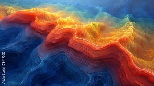  Wave in shades of blue  orange  yellow  red  and green  Backdrop  blue sky