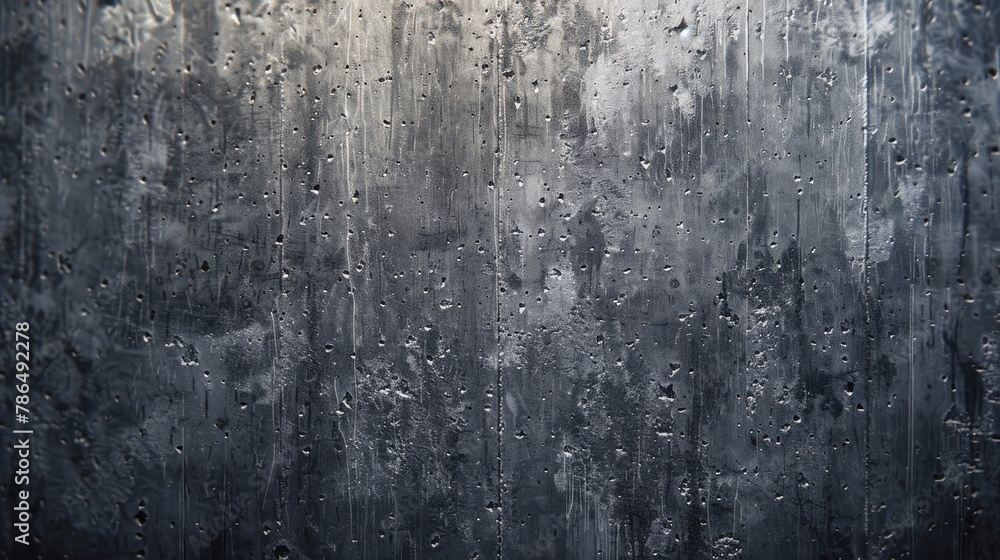 Raindrops on a metal surface.