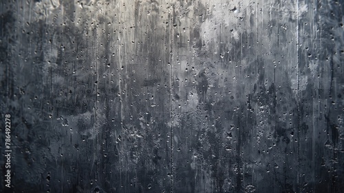Raindrops on a metal surface.