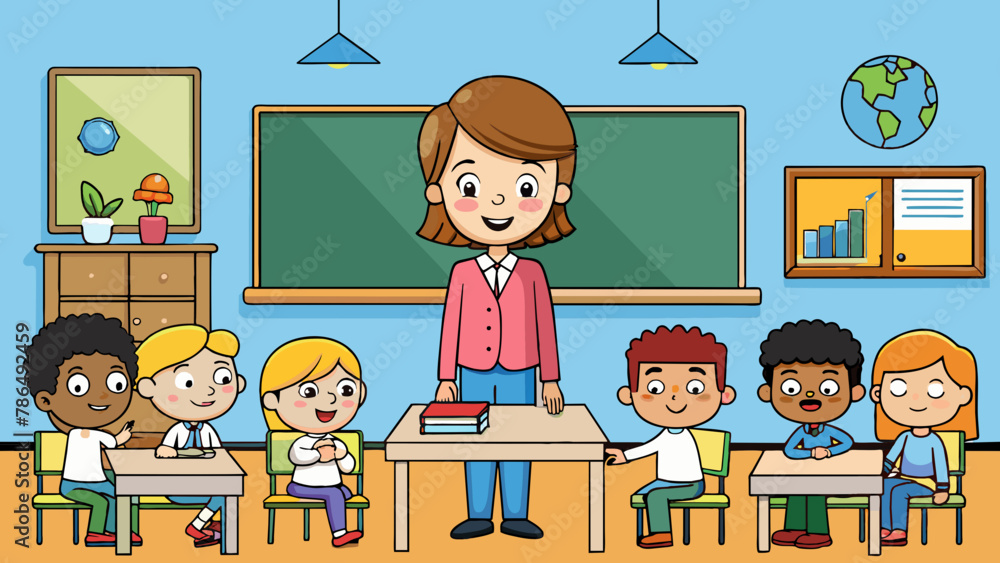 A teacher doing lessons to students vector illustration A teacher doing lessons to students vector illustration