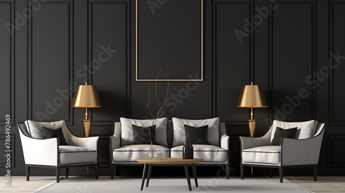 Black Luxury modern retro-style living room with blank image frames for your design  © Wajid