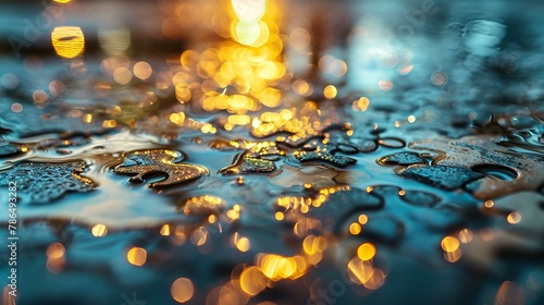 Shimmering water droplets at twilight with a captivating bokeh effect  © Asif