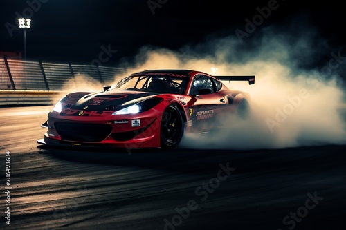 race car racing on the track with smoke