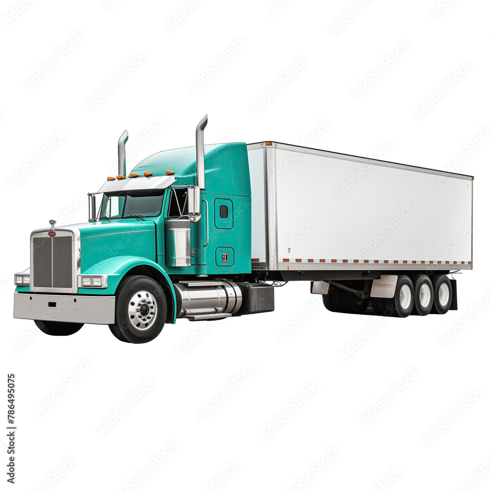 A large modern American truck with a white trailer and a bluegreen cab Side view SVG isolated on transparent background